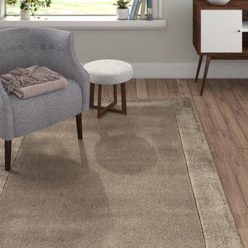 Ascot Modern Plain Hand-Woven Wool Centred Loop Pile Metallic Shimmer Wide Viscose Border Soft Taupe/Champagne Taupe Rug-Asiatic Carpets-Rug Love - The Most Loved Rug Store